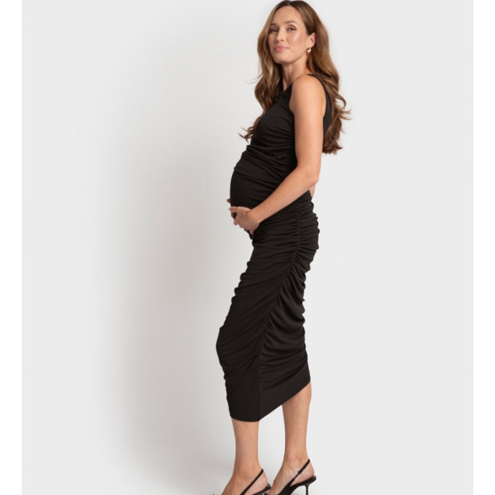 NWT Seraphine maternity black ruched dress - Picture 5 of 5